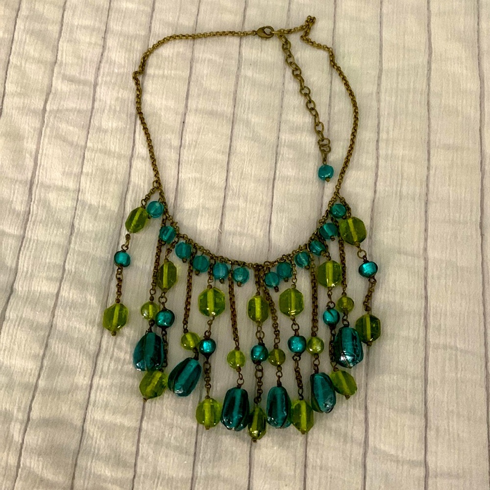 Green and Blue Glass Beaded Necklace